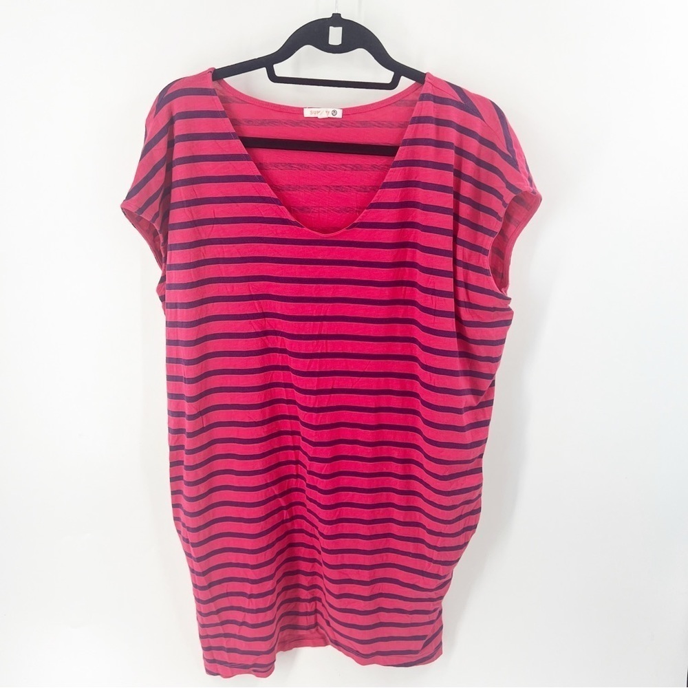 ✅ SUNDRY RED/BLUE STRIPED V-NECK TUNIC DRESS WITH POCKETS SIZE 2‎ (8/10)